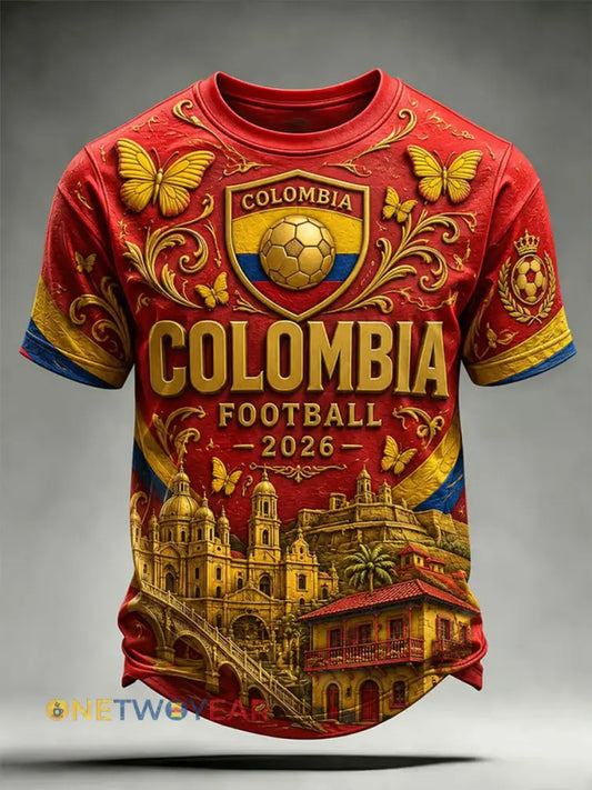 Camiseta unisex de fútbol colombiano 2026 para hombre de estilo casual con estampado y manga corta - como imagen / S