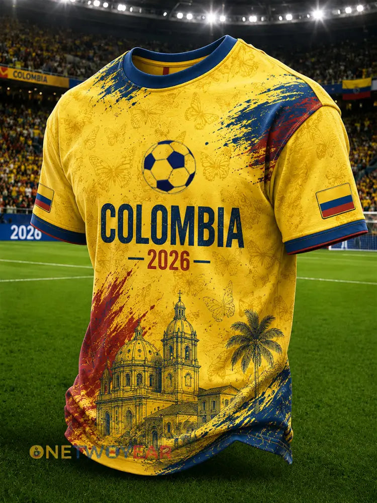 Camiseta unisex de fútbol colombiano 2026 para hombre de estilo casual con estampado y manga corta - como imagen / S