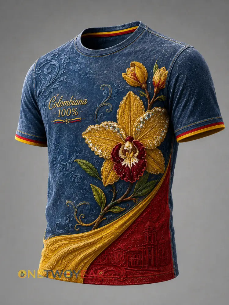 Camiseta Vintage Columbia Independence Day Floral Art Casual - como imagen / S