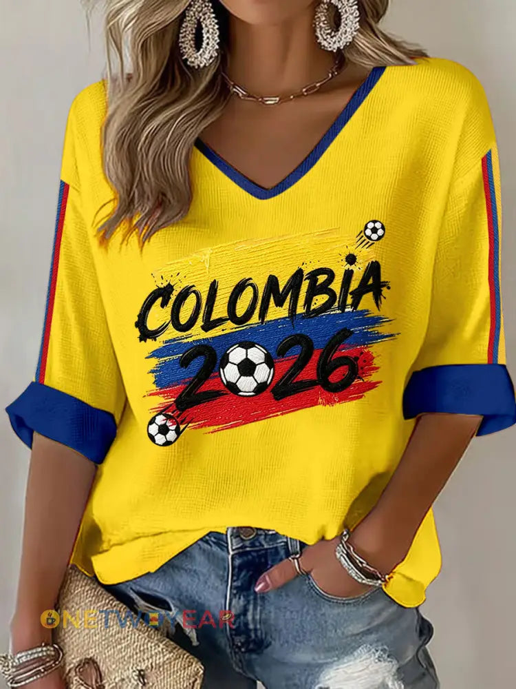 Camisetas casuales de fútbol colombiano para mujer - amarillo / S