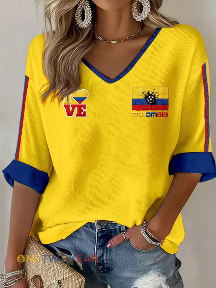 Camisetas casuales de fútbol colombiano para mujer - amarillo / S