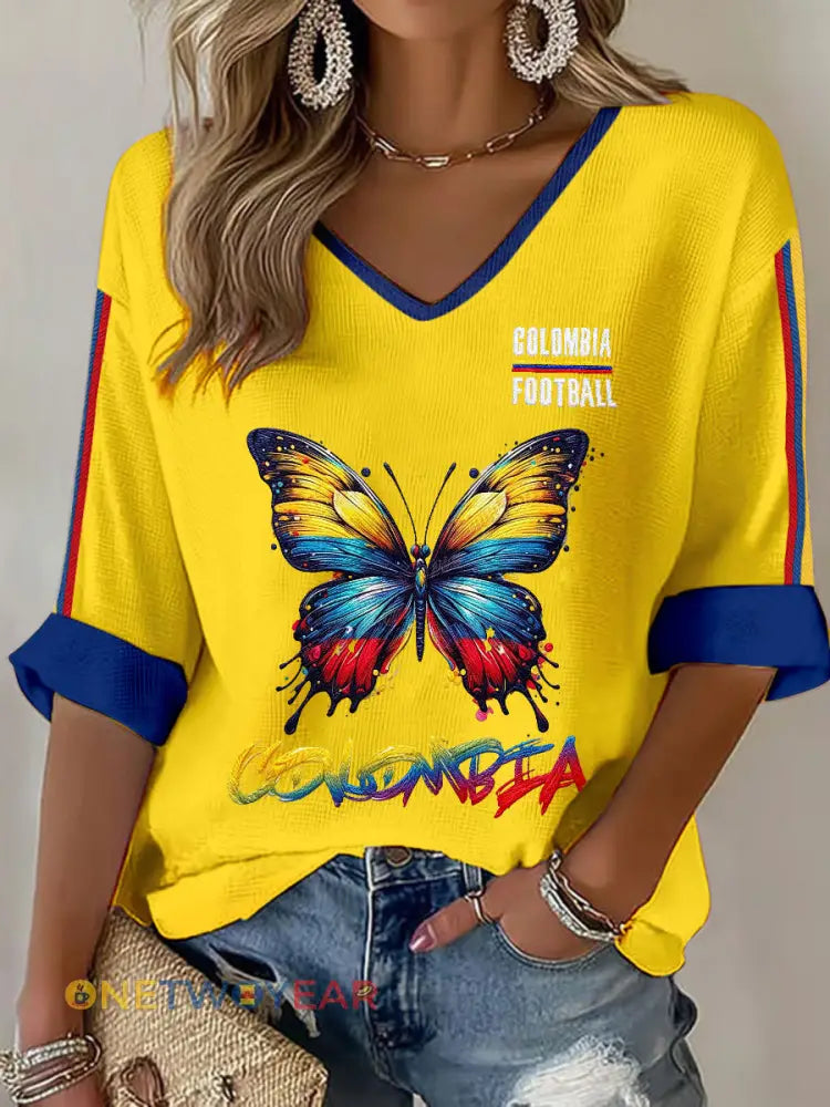 Camisetas casuales de fútbol colombiano para mujer - amarillo / S