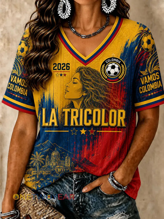 Camisetas de fútbol para mujer de Colombia con cuello en V - como imagen / S