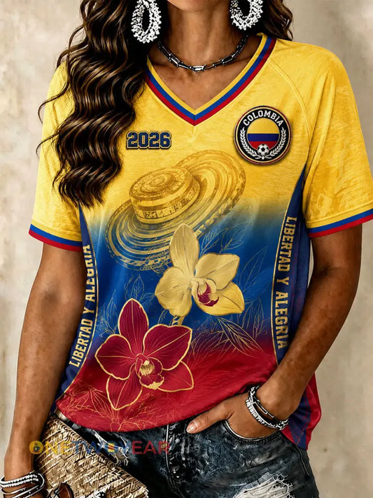 Camisetas de fútbol para mujer de Colombia con cuello en V - como imagen / S