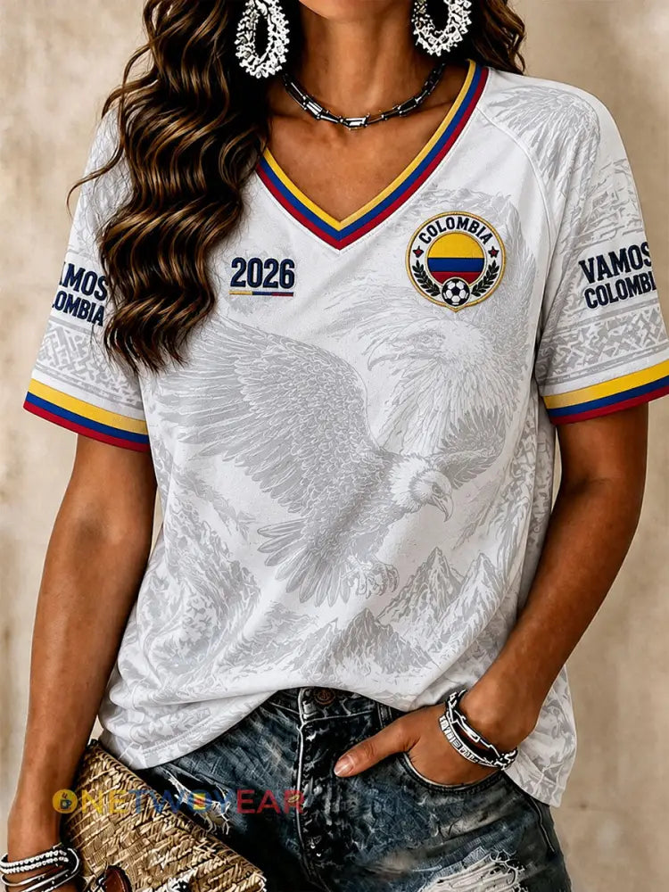 Camisetas de fútbol para mujer de Colombia con cuello en V - como imagen / S