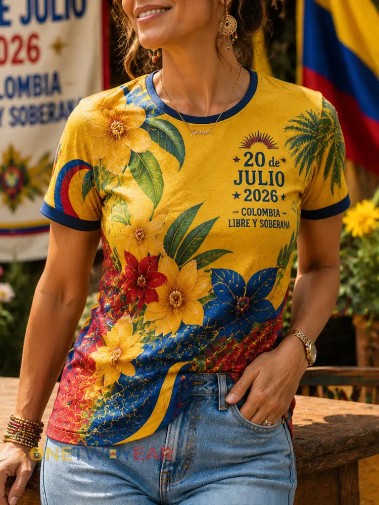 Colombian Independence Day Orquídea Camiseta Casual - como imagen / S