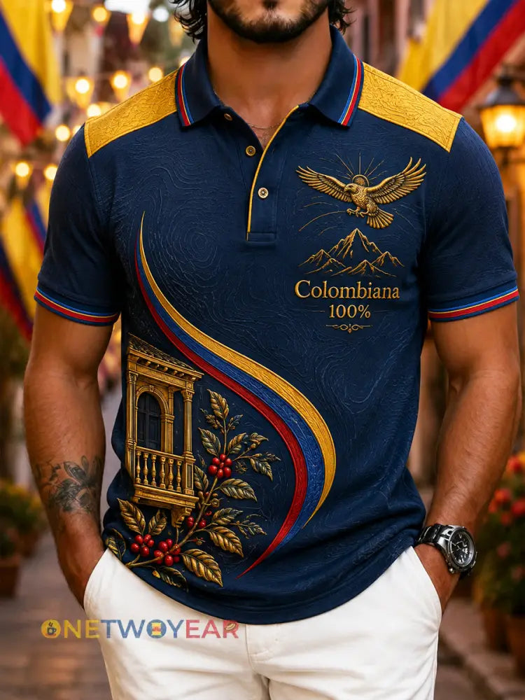 Hombres Retro Columbia Independence Day Patchwork Casual Polo - como imagen / S