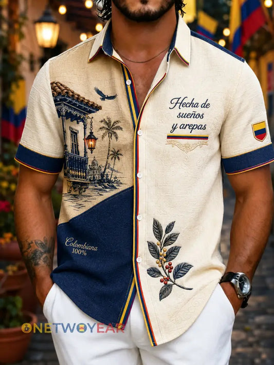 Hombres Vintage Columbia Independence Day Patchwork Casual Camisa - como imagen / S