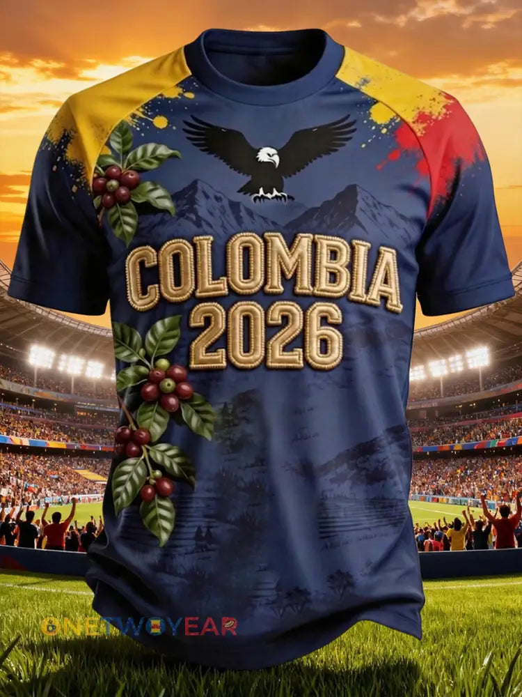 Los hombres de Fútbol Colombiano Casual Imprimir Waffle Manga Corta - como imagen / S