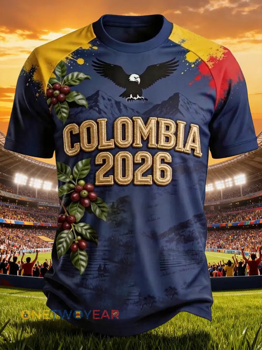 Los hombres de Fútbol Colombiano Casual Imprimir Waffle Manga Corta - como imagen / S