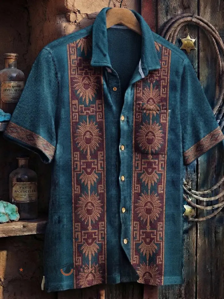 Men’s Retro Western Printed Cotton Shirt - As picture / S