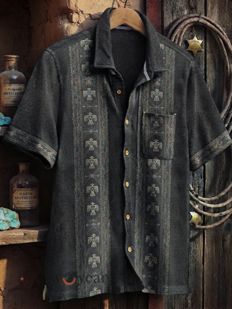 Men’s Retro Western Printed Cotton Shirt - As picture / S