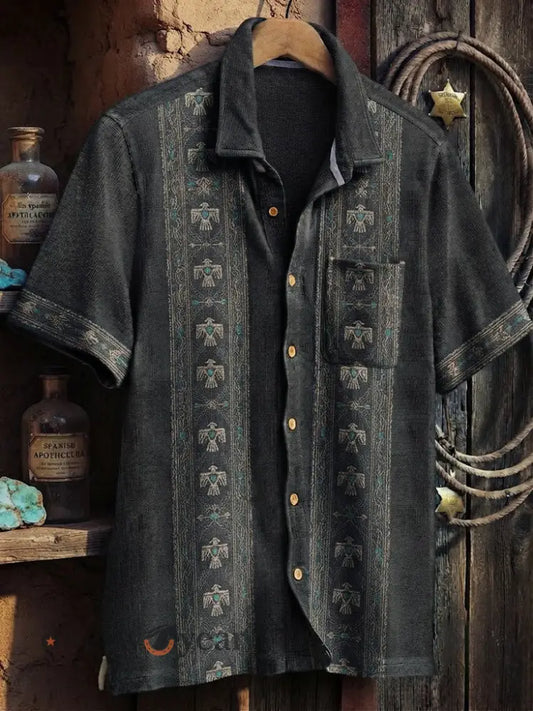 Men’s Retro Western Printed Cotton Shirt - As picture / S