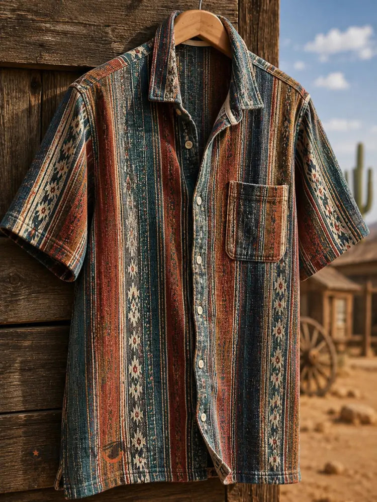Men’s Retro Western Printed Cotton Shirt - As picture / S
