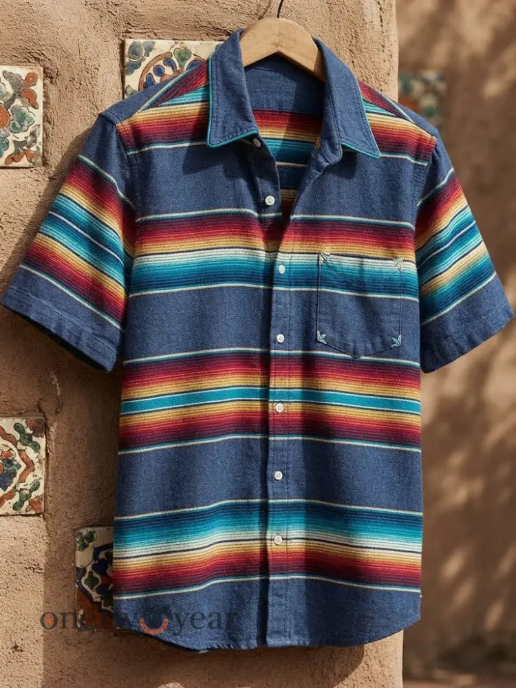 Men’s Retro Western Printed Cotton Shirt - As picture / S
