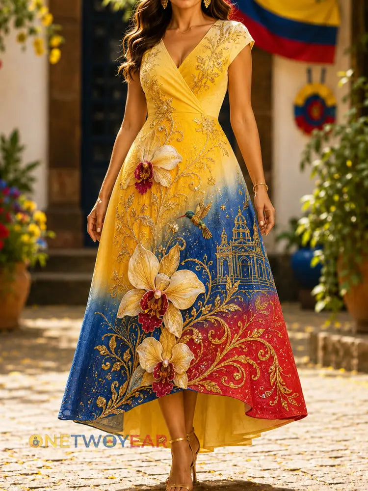 Mujer Columbia Independence Day Orchid Gradient Art V-Neck Vestido - como imagen / S