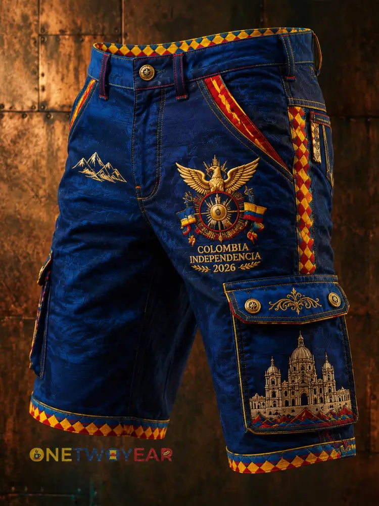 Pantalones cortos de trabajo conmemorativos del Día de la Independencia de Columbia retro para hombre - como imagen / S