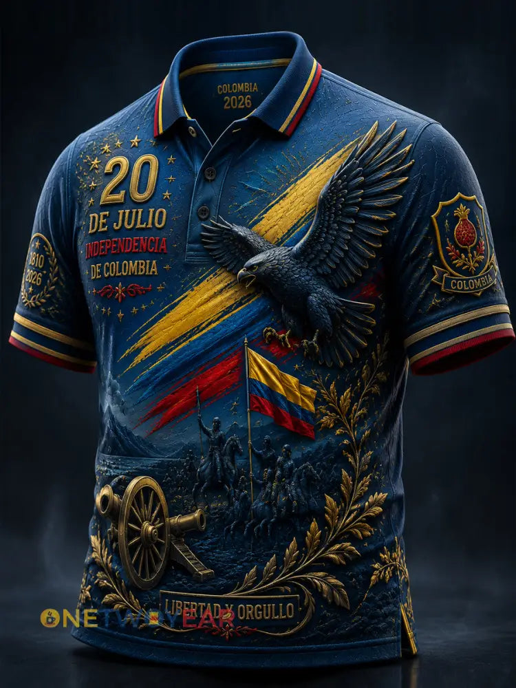 Polo Arte conmemorativo del Día de la Independencia de Columbia retro - como imagen / S