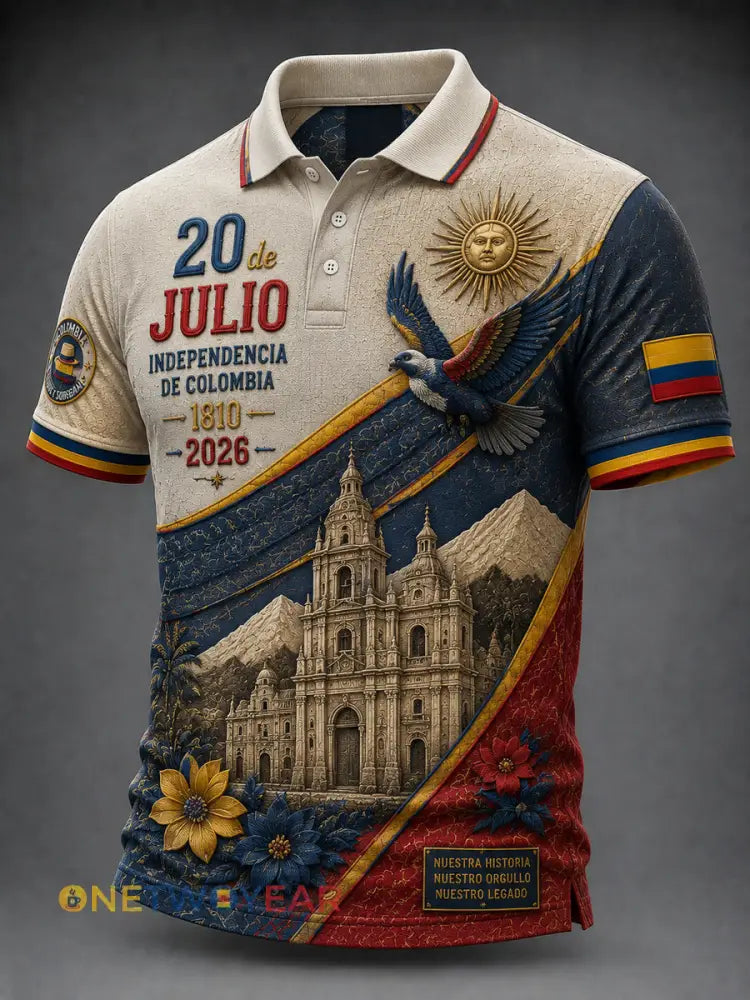 Polo casual conmemorativo del Día de la Independencia de Columbia retro - como imagen / S