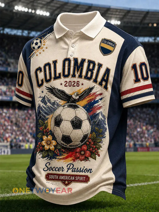Polo casual de hombre con estampado de fútbol de Colombia colección 2026 - como imagen / S