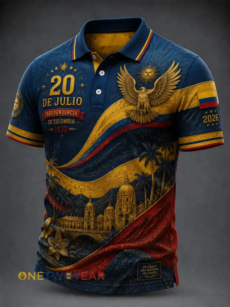 Polo informal del día de la independencia de Columbia lavado vintage - como imagen / S