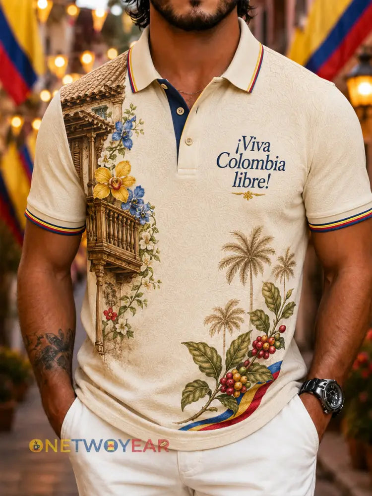 Polo informal retro del día de la independencia de Columbia para hombre - como imagen / S