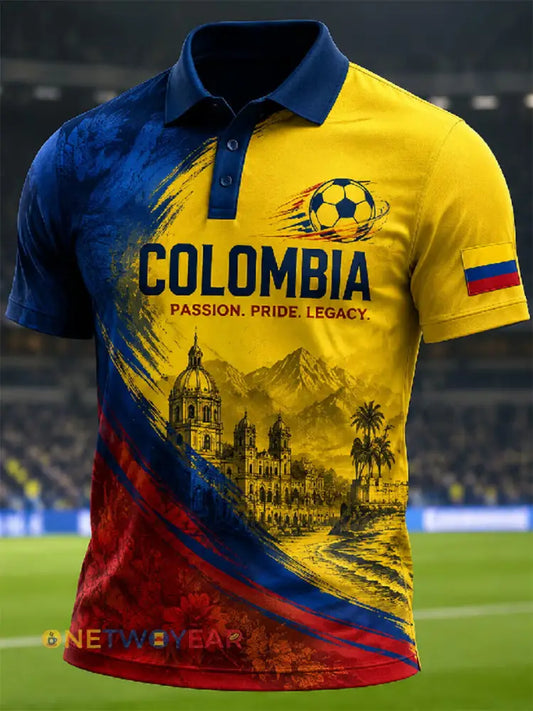 Polo unisex casual de fútbol colombiano con estampado de manga corta para hombre colección 2026 - como imagen / S