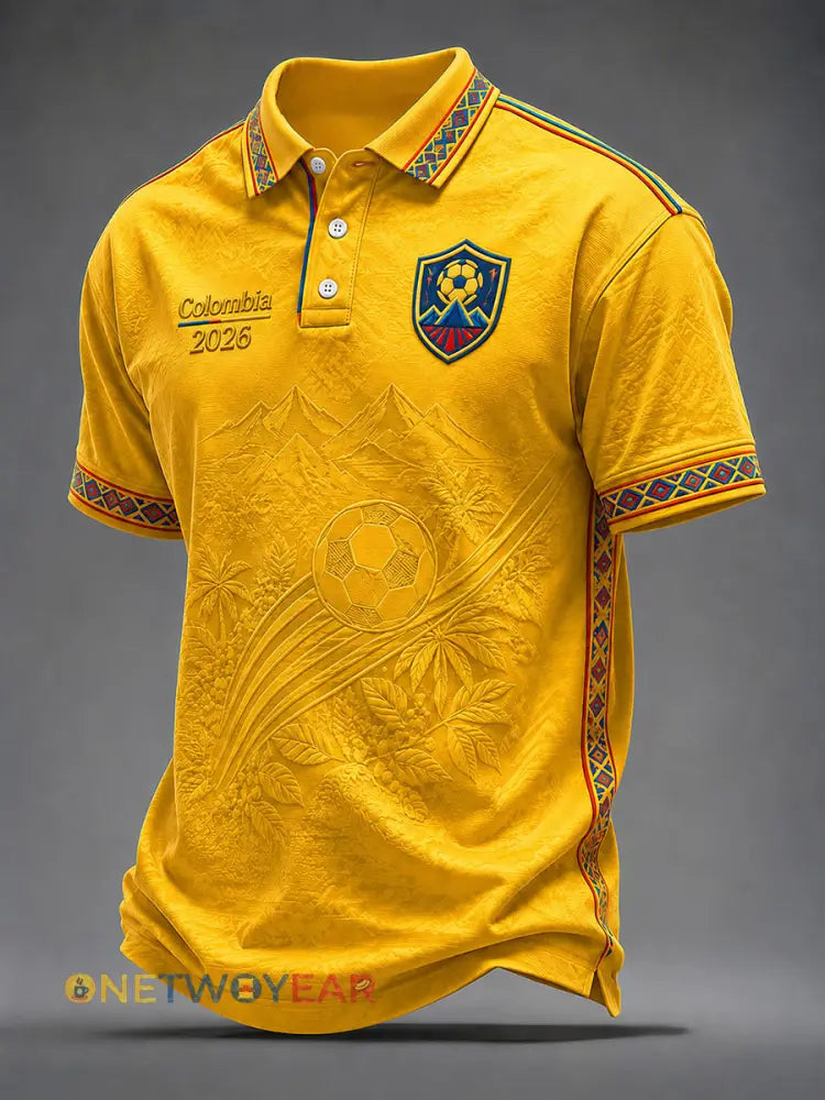 Polo unisex casual de hombre con estampado de fútbol de Colombia colección 2026 - amarillo / S
