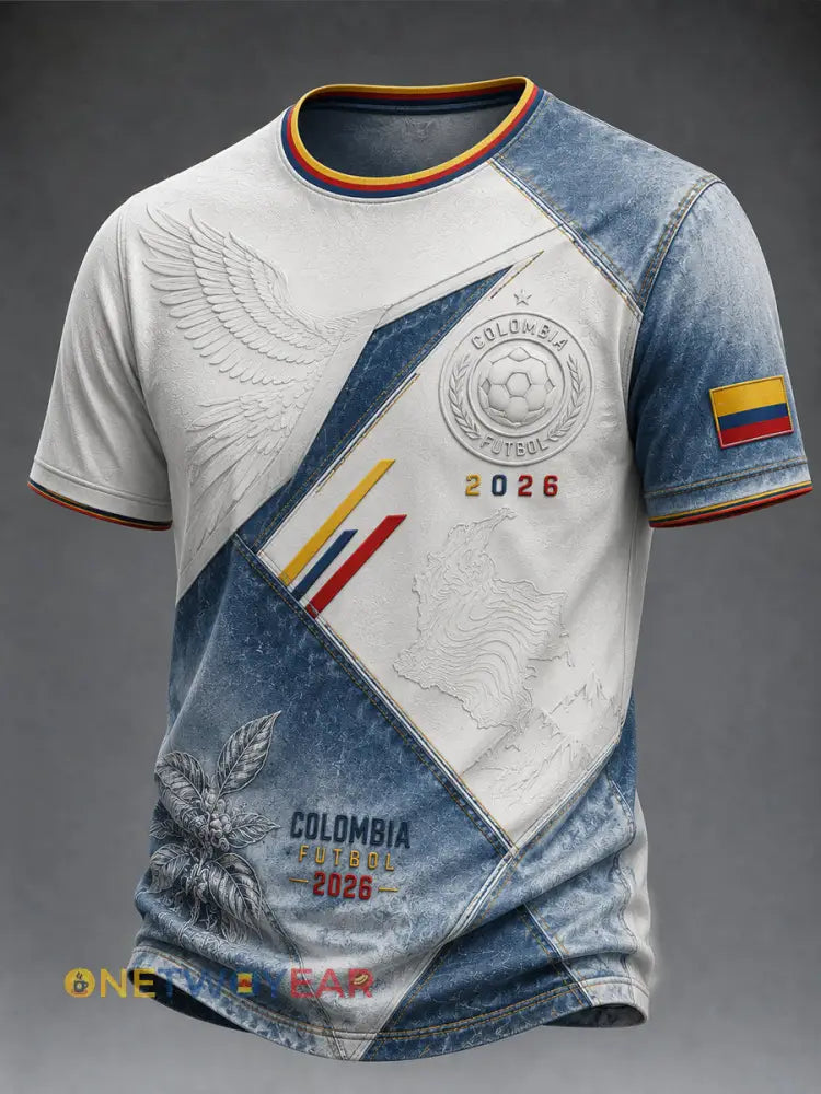 Retro 2026 Colombia Fútbol águila andina Patchwork camiseta casual - como imagen / S