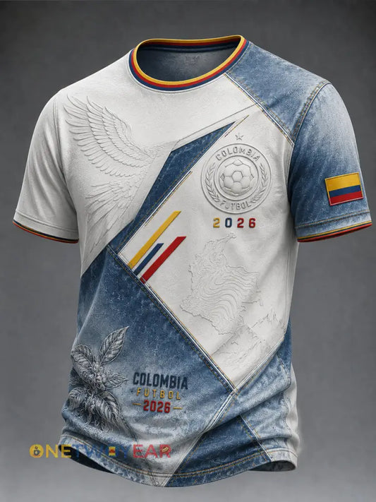 Retro 2026 Colombia Fútbol águila andina Patchwork camiseta casual - como imagen / S
