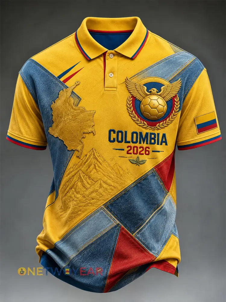Retro 2026 Colombia Fútbol Fan Patchwork Polo Casual - como imagen / S