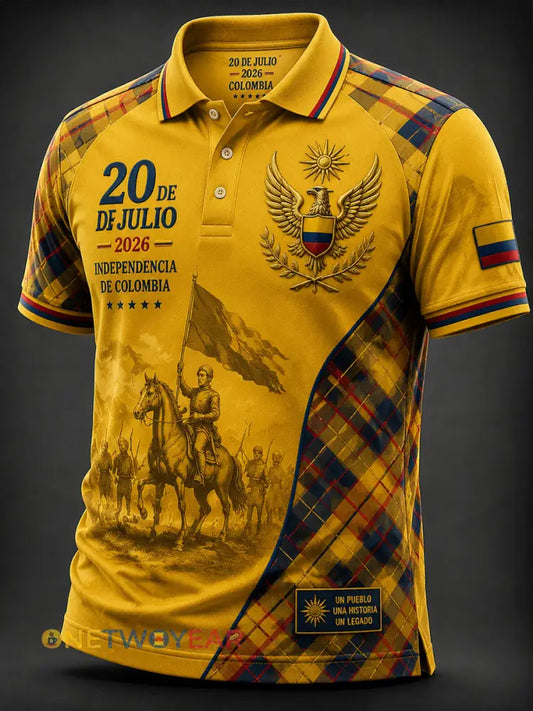 Retro Columbia Independence Day Camisa polo con patchwork a cuadros - como imagen / S
