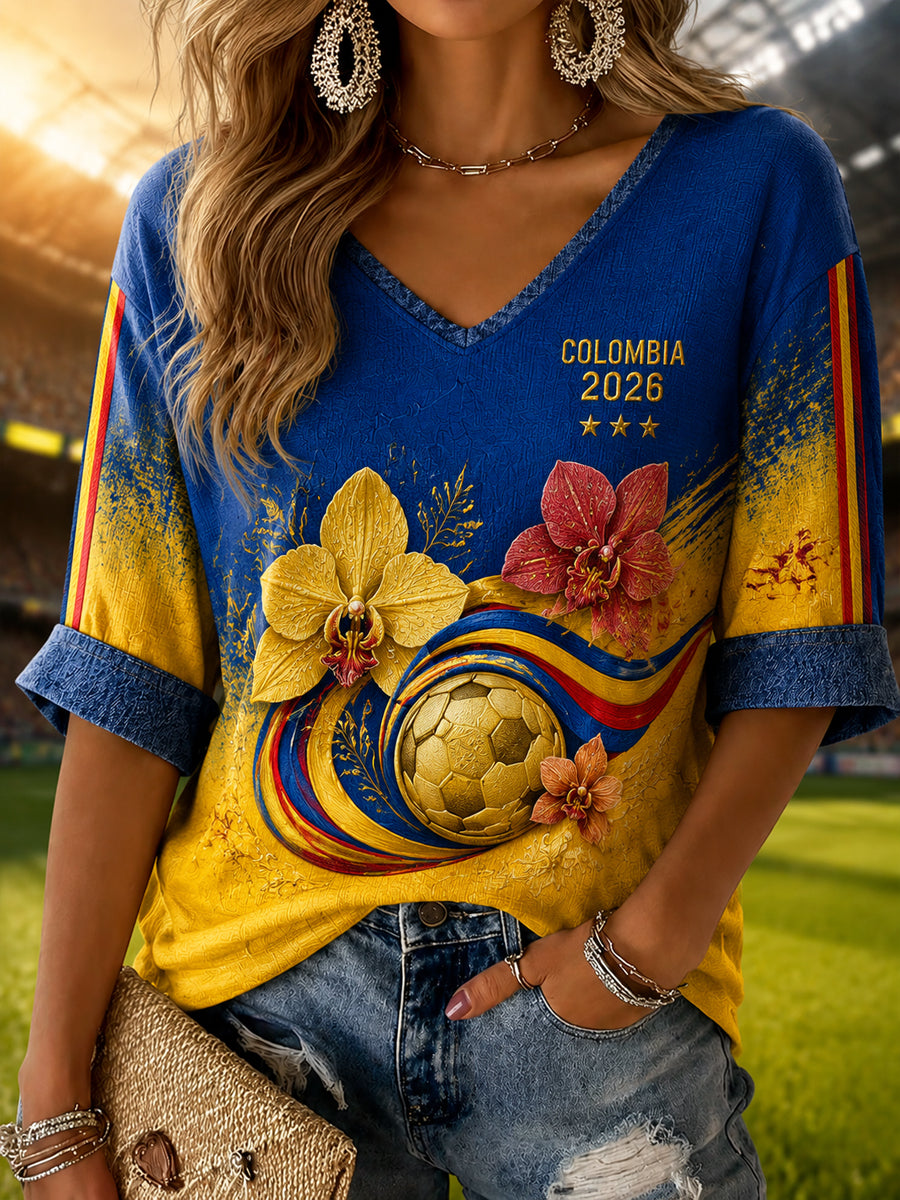 Camiseta casual degradada de fútbol para mujer, Colombia 2026