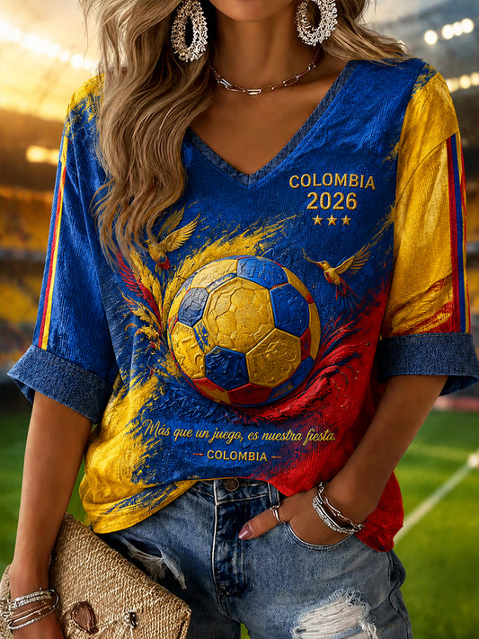 Camiseta casual conmemorativa de fútbol de Colombia 2026 para mujer