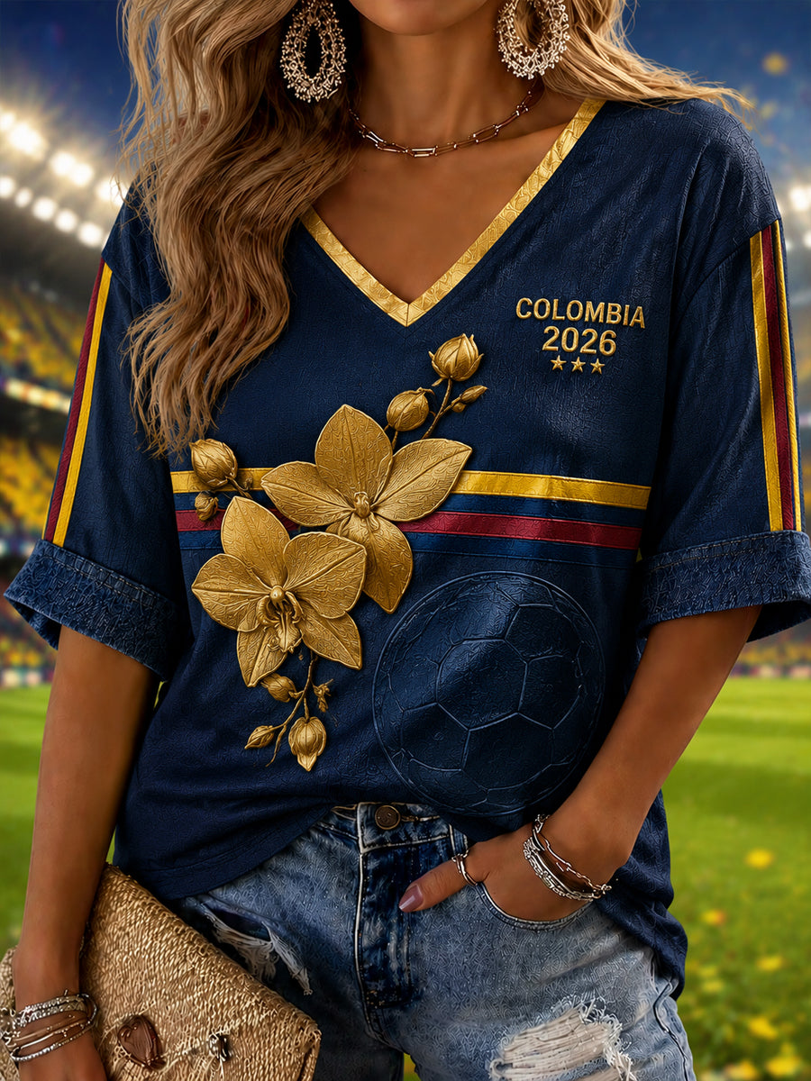 Camiseta casual de fútbol para mujer, Colombia 2026, Carterland Orchid