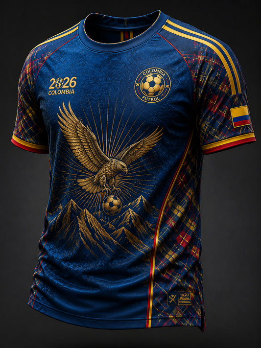 Camiseta conmemorativa de fútbol estilo retro 2026 con diseño de patchwork de Colombia