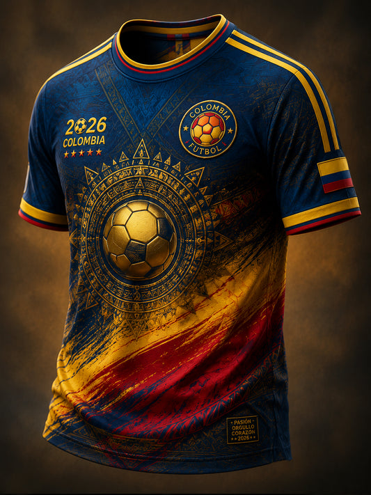 Camiseta casual de aficionado al fútbol de Colombia, estilo retro 2026