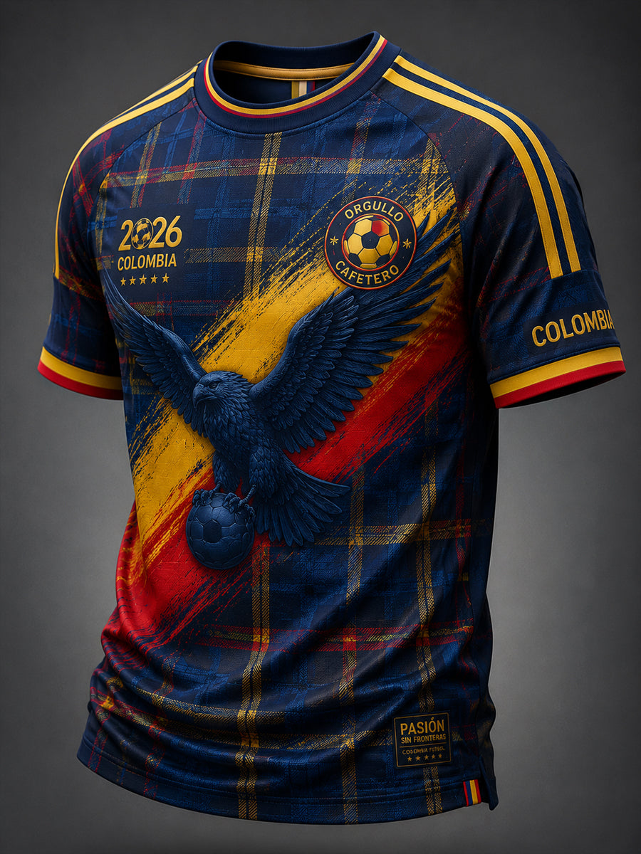 Camiseta casual a cuadros de fútbol de Colombia estilo retro 2026