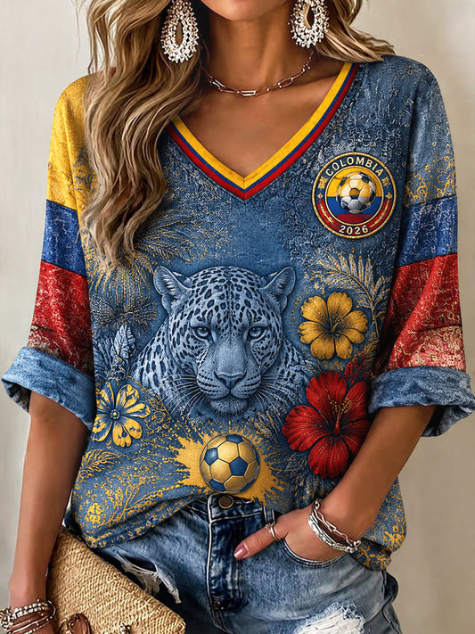 Camiseta con cuello en V 2026 Colombia Soccer para mujer