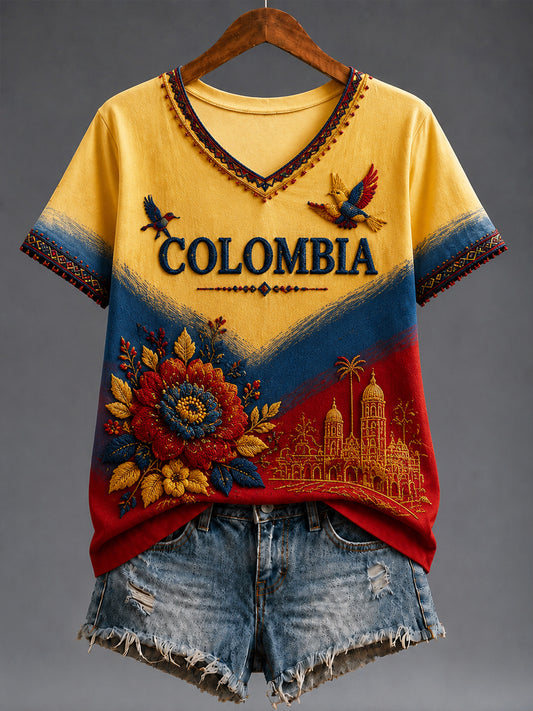 Camiseta con gradiente floral del día de la independencia de Columbia del vintage