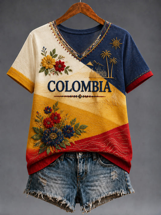 Camiseta Arte floral del día de la independencia de Colombia del vintage