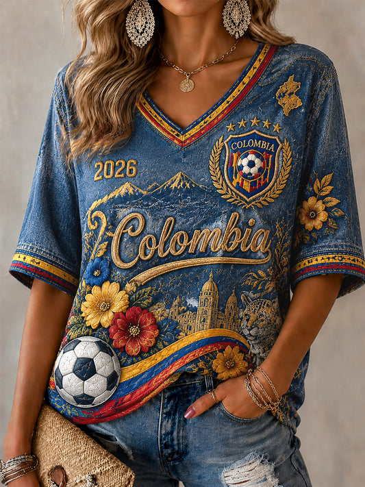Camiseta Casual 2026 Colombia Soccer Art para mujer
