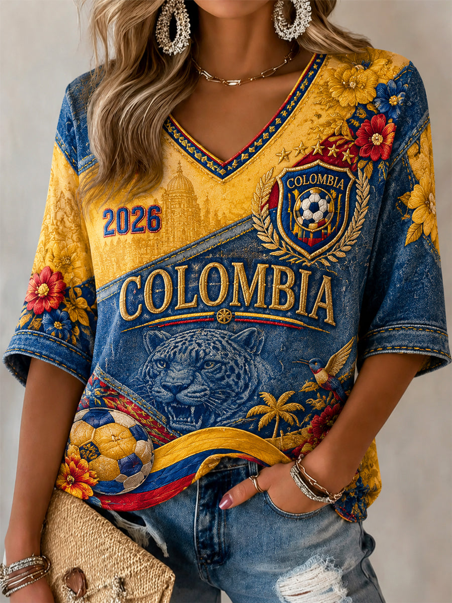 Camiseta casual 2026 Colombia Soccer Patchwork para mujer