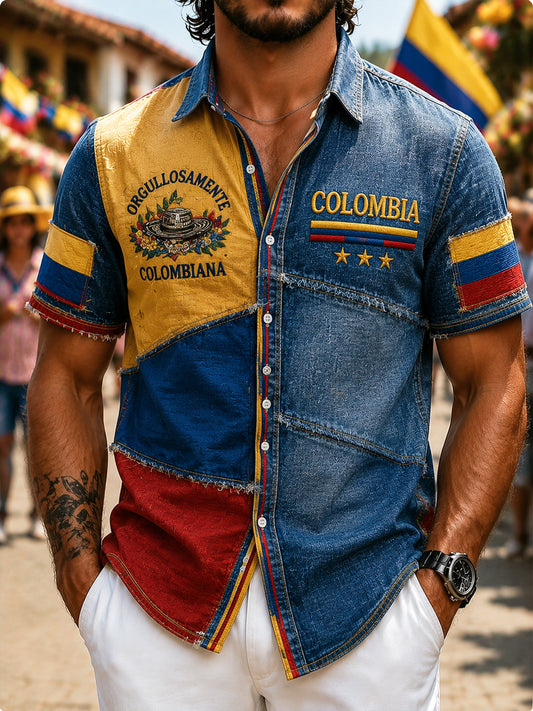 Camisa Casual Columbia Independence Day Patchwork para hombre