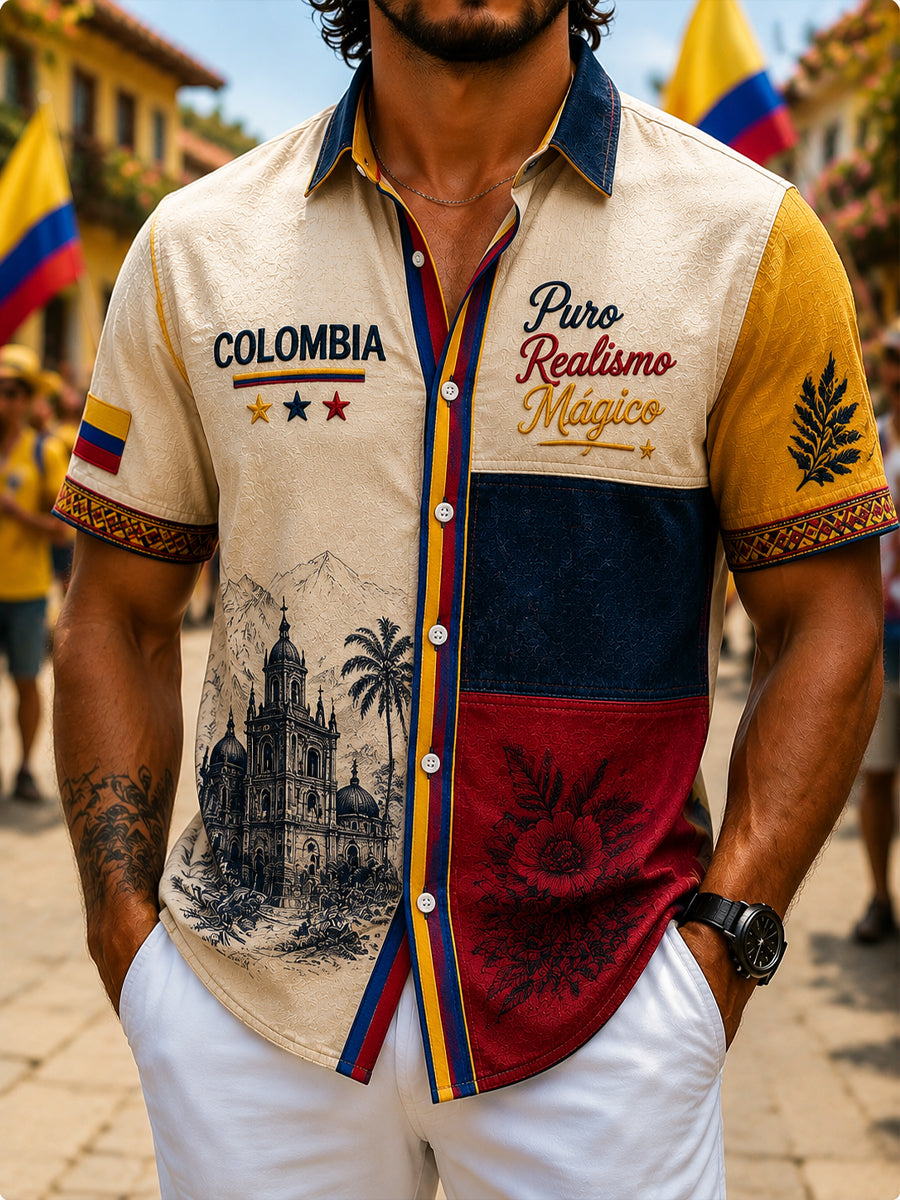 Camisa casual clásica retro del día de la independencia de Columbia para hombre