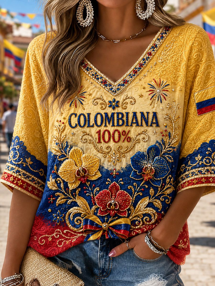 Camiseta con cuello en V y degradado de Columbia Independence Day para mujer