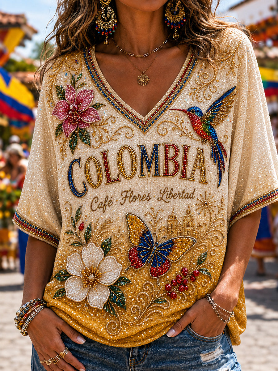 Camiseta Columbia Artistic Floral con cuello en V para mujer