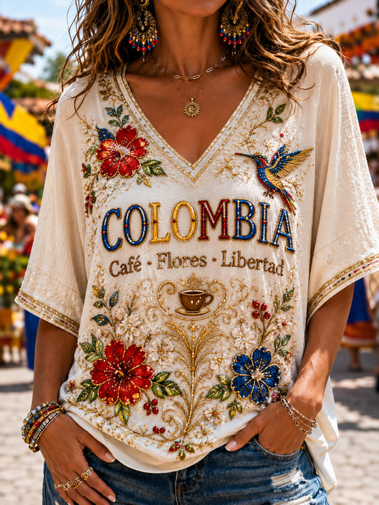 Camiseta con cuello en V Columbia Classic Floral para mujer