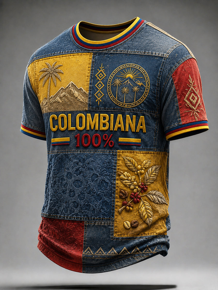 Camiseta Vintage Columbia Patchwork Casual