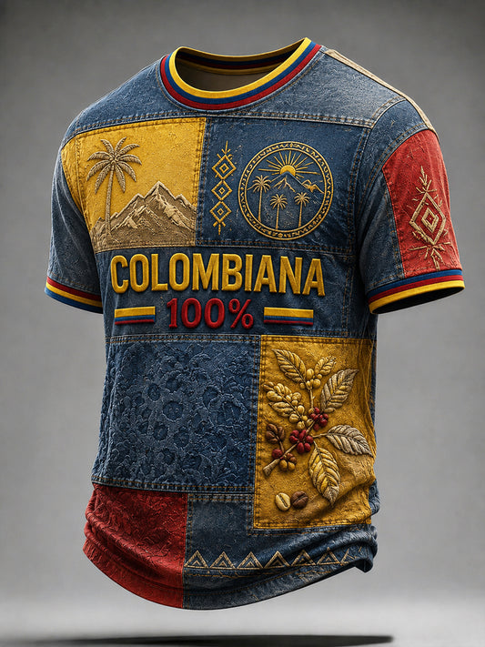 Camiseta Vintage Columbia Patchwork Casual